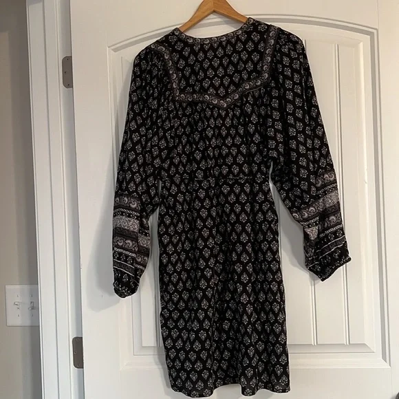 Old Navy boho Floral-Print Split-Neck Swing Blouson Sleeve Dress M - Picture 6 of 8